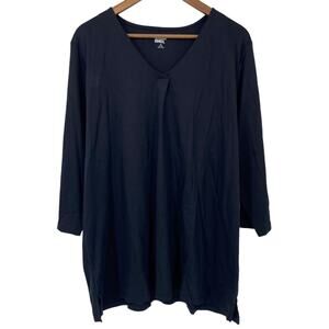 LANDS' END NWOT Black V Neck Lightweight Tunic Shirt Top 1X Oversized Relaxed